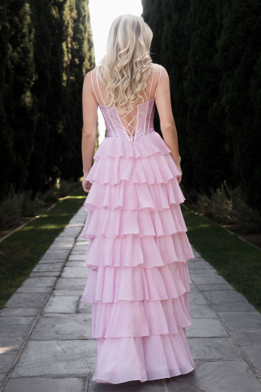Glitter Sleeveless A-line Tiered Gown by Lenovia 8501