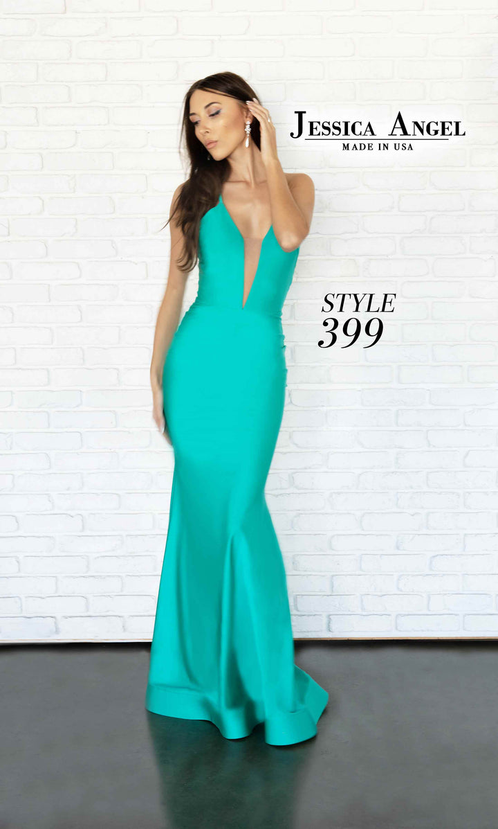 Jersey Fitted V-Neck Gown by Jessica Angel 399