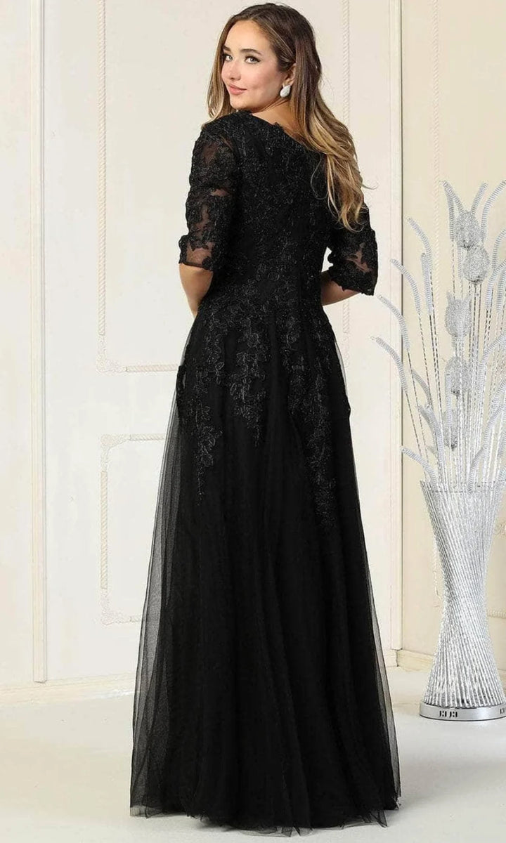 Applique Mid-Sleeve A-line Gown by May Queen MQ1859