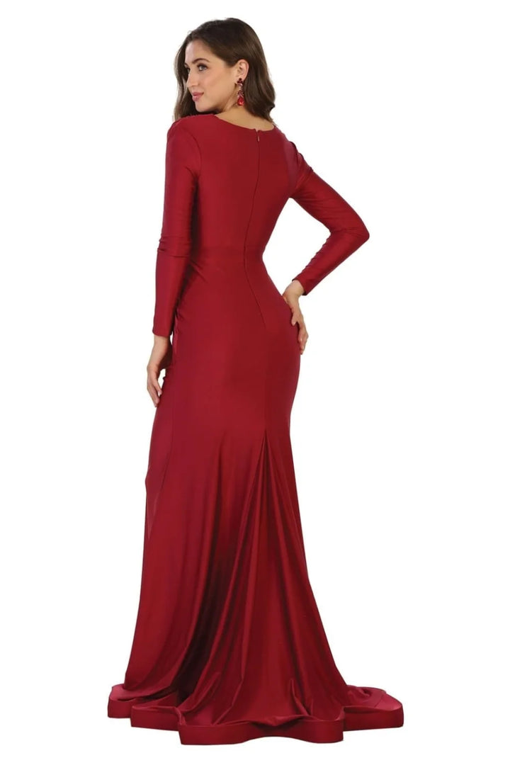 Fitted Long Sleeve V-Neck Gown by May Queen MQ1530