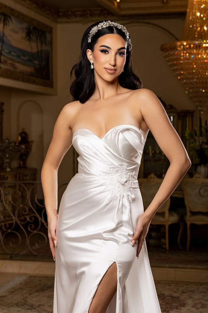 Satin Strapless Slit Bridal Gown by May Queen RQ8239