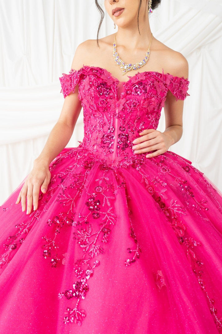 3D Butterfly Off Shoulder Ball Gown by Cinderella Couture 8111J