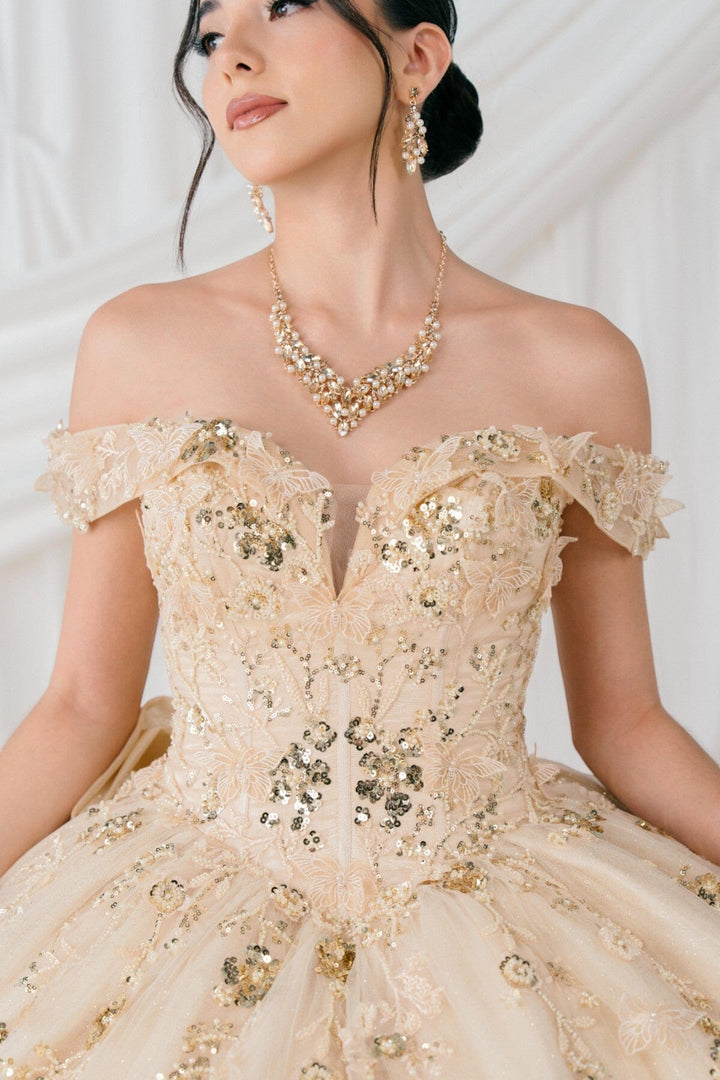 3D Butterfly Off Shoulder Ball Gown by Cinderella Couture 8111J