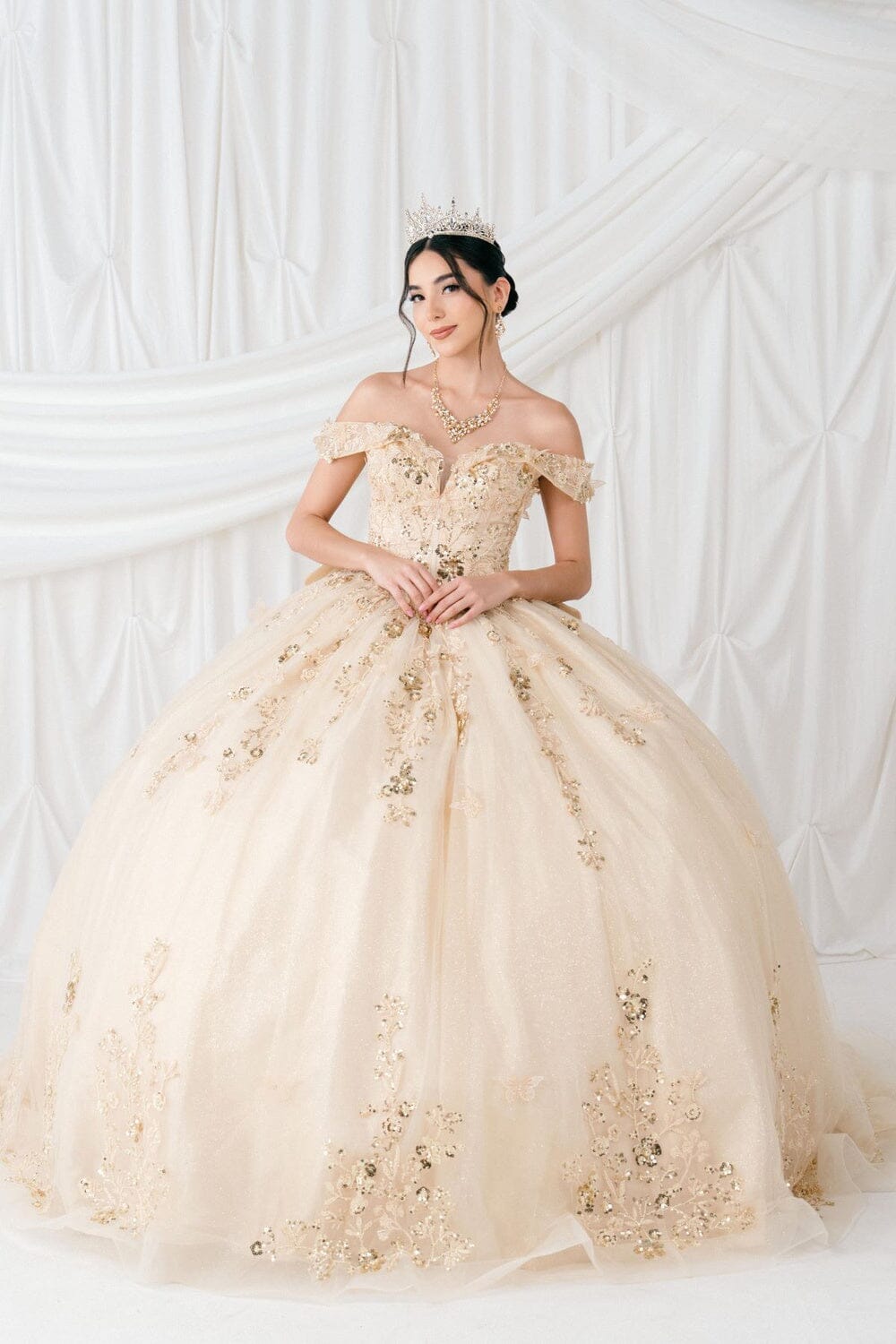 3D Butterfly Off Shoulder Ball Gown by Cinderella Couture 8111J