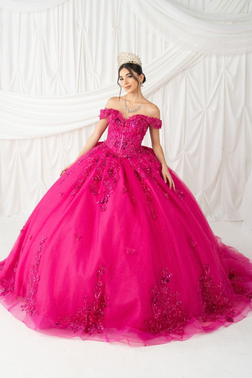 3D Butterfly Off Shoulder Ball Gown by Cinderella Couture 8111J