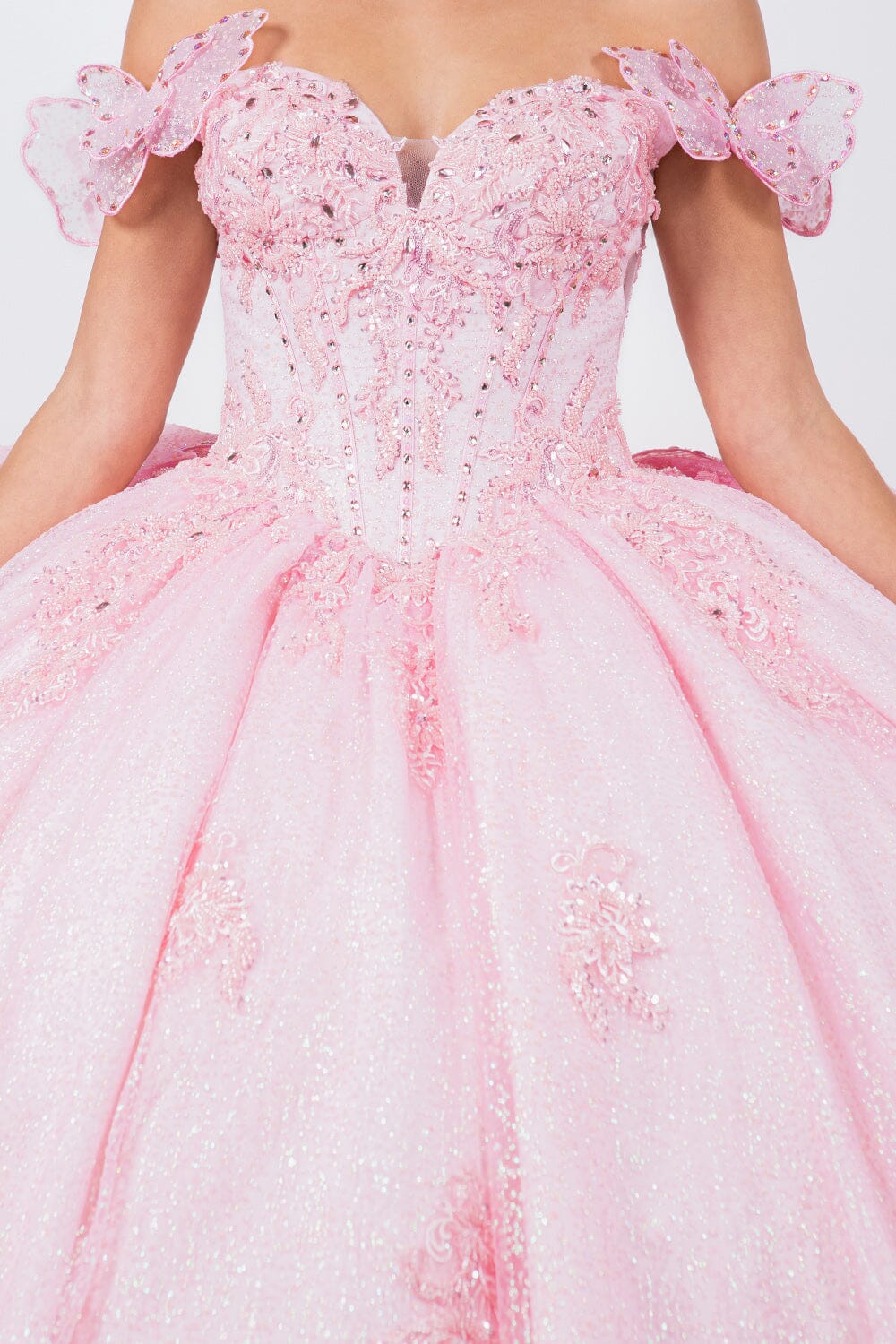 3D Butterfly Off Shoulder Ball Gown by Cinderella Couture