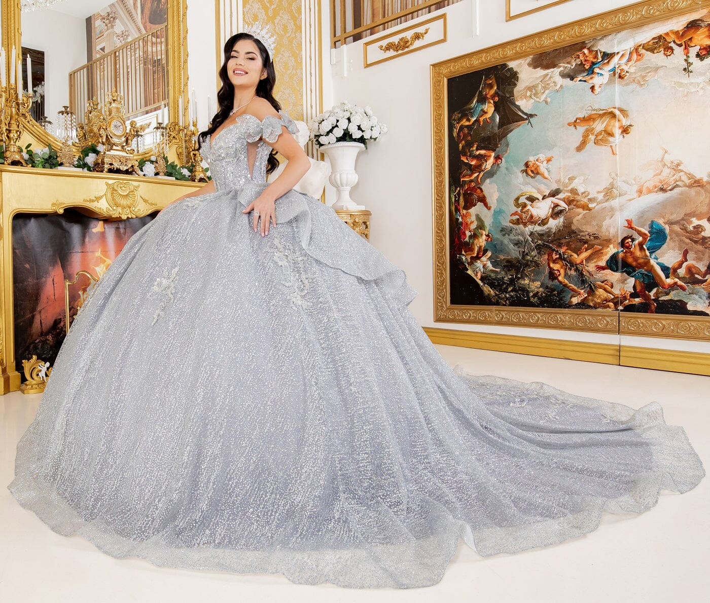 3D Butterfly Off Shoulder Ball Gown by Cinderella Couture