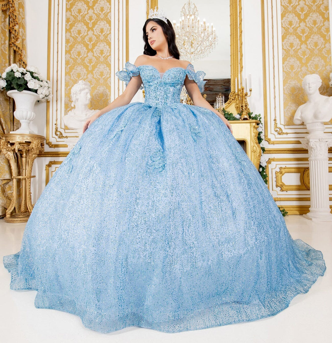 Off Shoulder Lace Beaded Applique Quinceañera Ball Gown for Women 4/XS-16/3X 14/2X / Blue