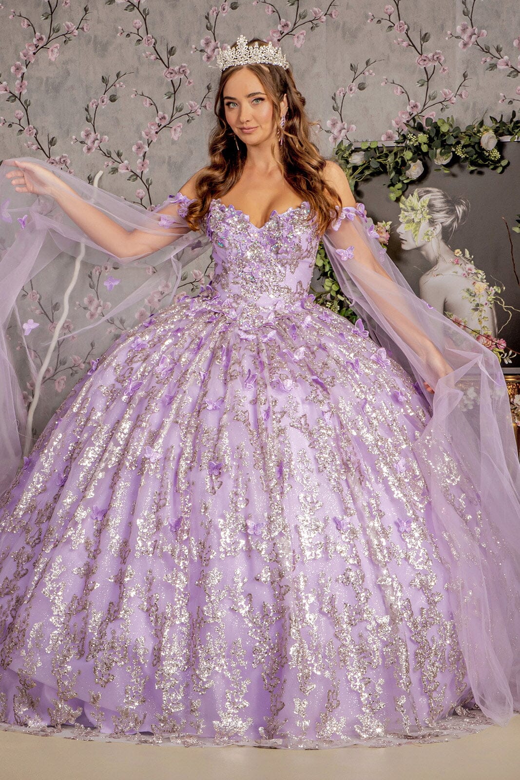 3D Butterfly Off Shoulder Ball Gown by GLS Gloria GL3451