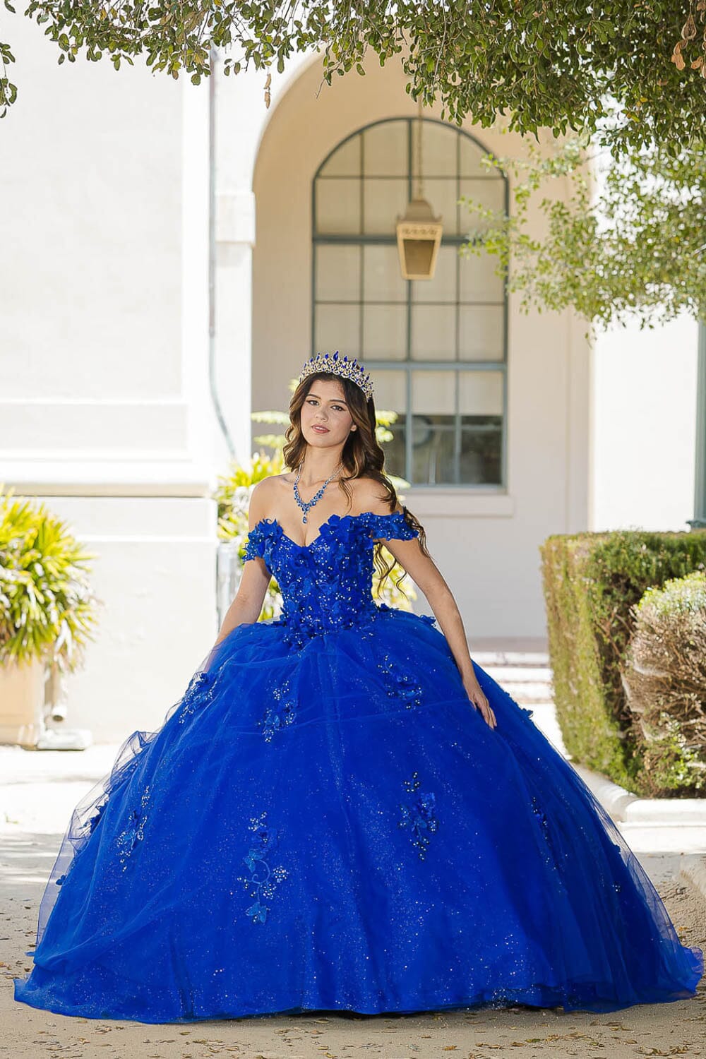 3D Butterfly Off Shoulder Ball Gown by Petite Adele PQ1028 L / Royal Blue 3D Butterfly Off Shoulder Ball Gown by Petite Adele PQ1028 L / Royal Blue