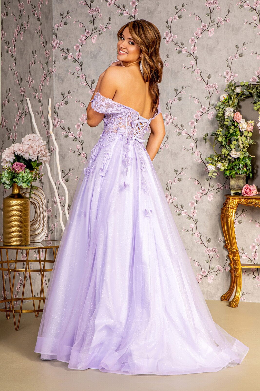 purple butterfly wedding dress Kivary A Line White and Purple Butterfly Pearls Long Prom Gowns Wedding Dresses Custommade at Amazon Women's Clothing store