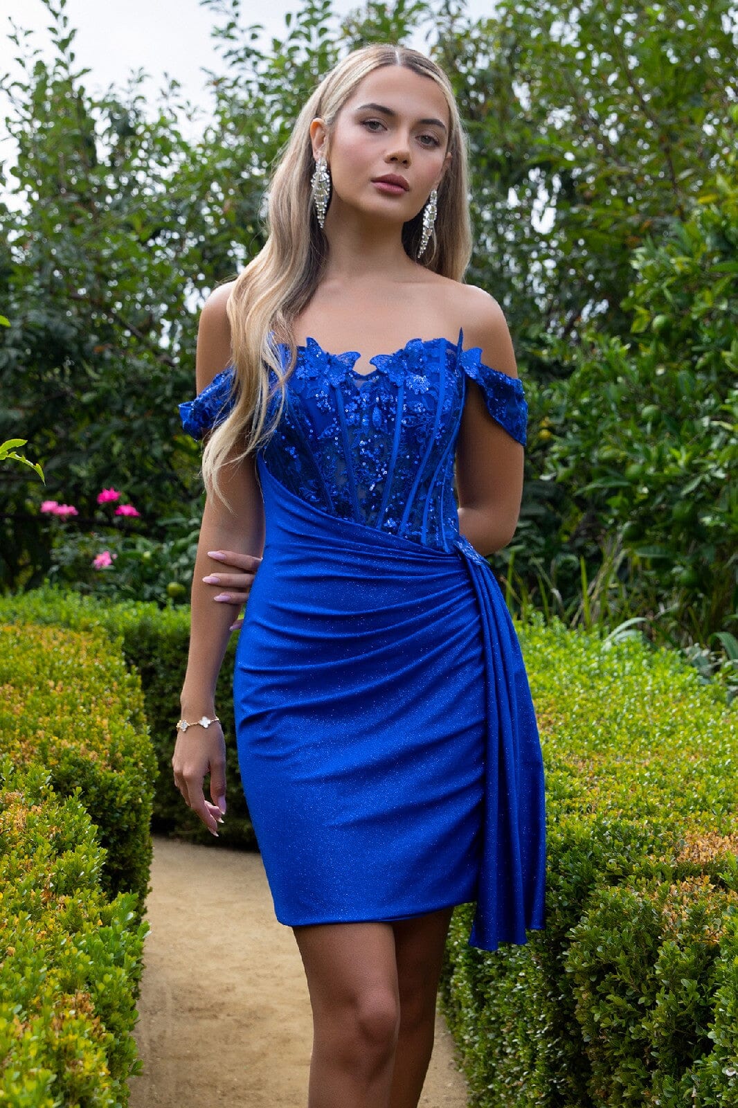 3D Butterfly Short Off Shoulder Dress by Elizabeth K GS3509