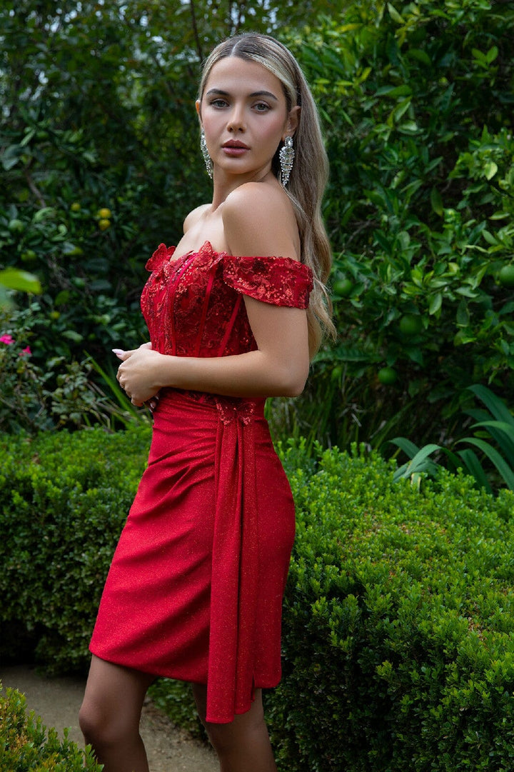 3D Butterfly Short Off Shoulder Dress by Elizabeth K GS3509