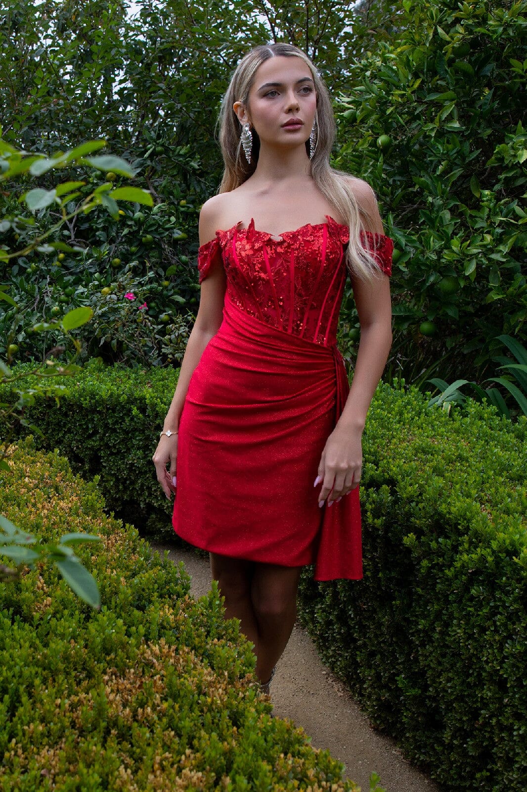 3D Butterfly Short Off Shoulder Dress by Elizabeth K GS3509