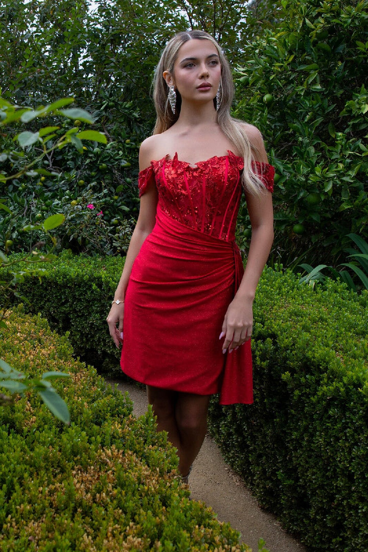 3D Butterfly Short Off Shoulder Dress by Elizabeth K GS3509