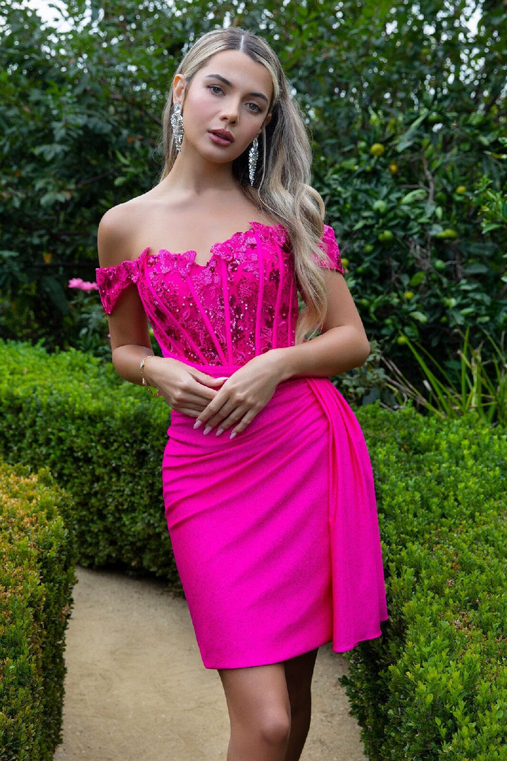 3D Butterfly Short Off Shoulder Dress by Elizabeth K GS3509