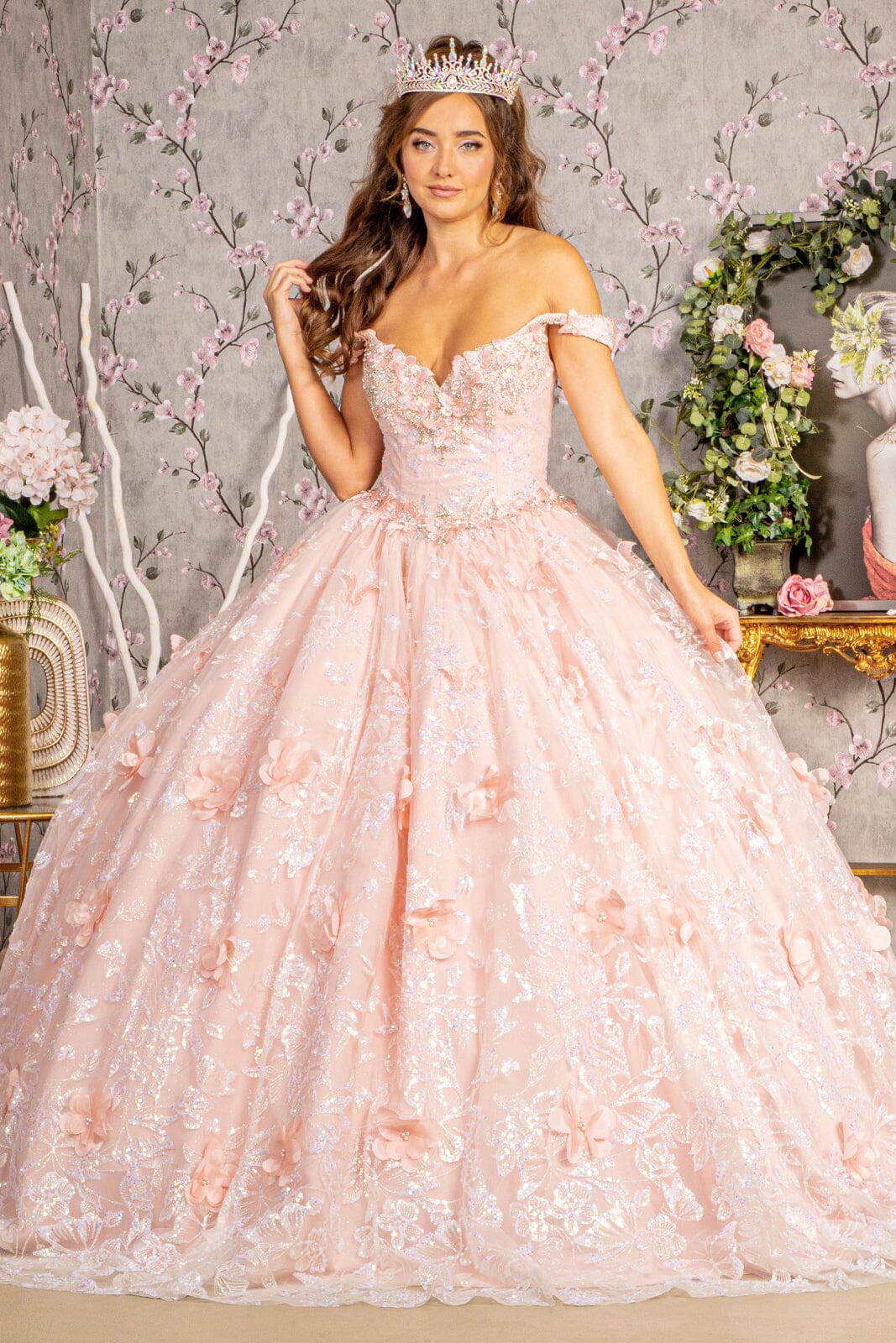 3D Butterfly Sleeveless Ball Gown by Elizabeth K GL3183