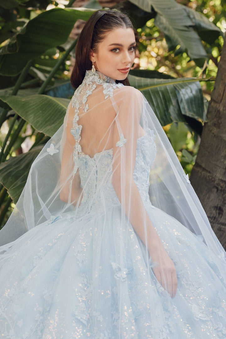 3D Butterfly Strapless Cape Ball Gown by Juliet JT1449J