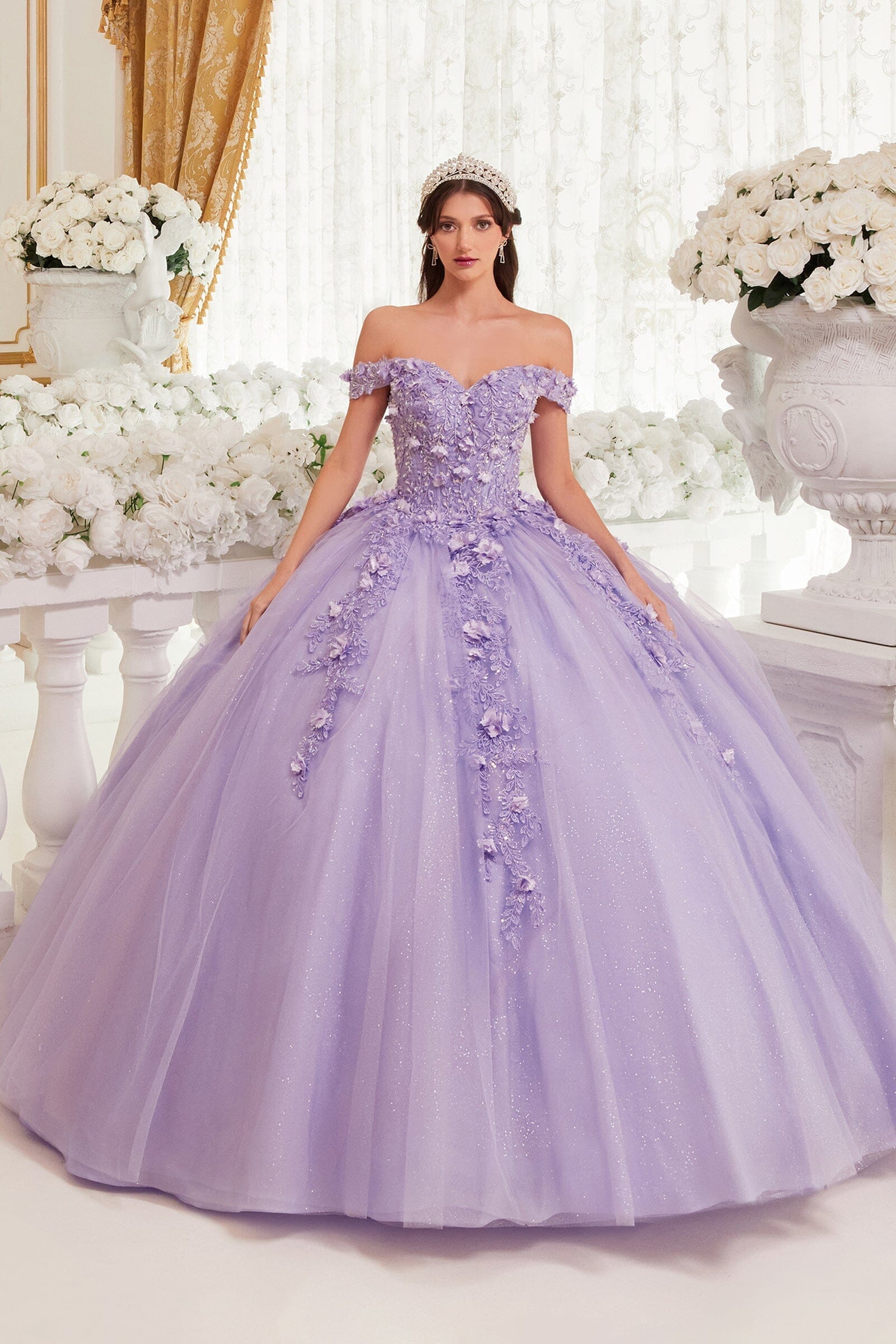 3D Floral Applique Off Shoulder Ball Gown by Ladivine 15717 – ABC