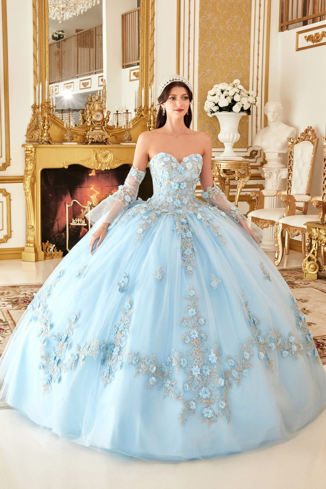 3D Floral Applique Strapless Ball Gown by Ladivine 15714