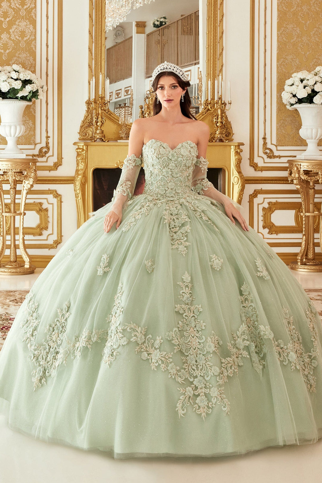 3D Floral Applique Strapless Ball Gown by Ladivine 15714