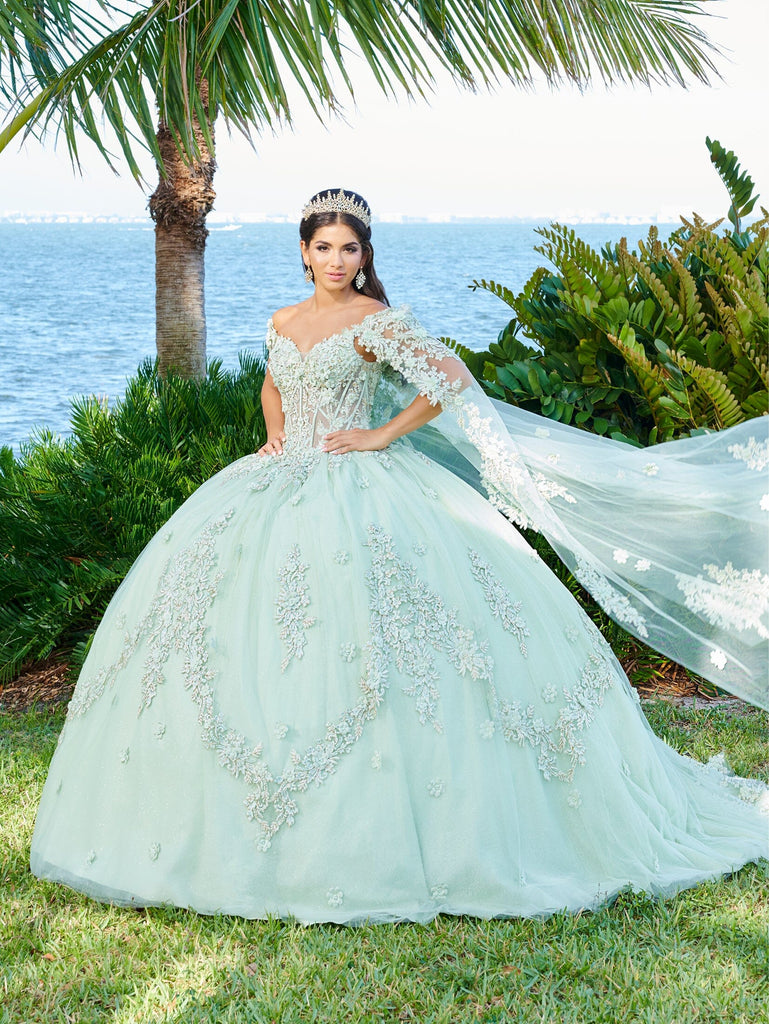 mint green with gold quinceanera dresses Dancing Queen 1819 Long Quinceanera Dress Sage / Small