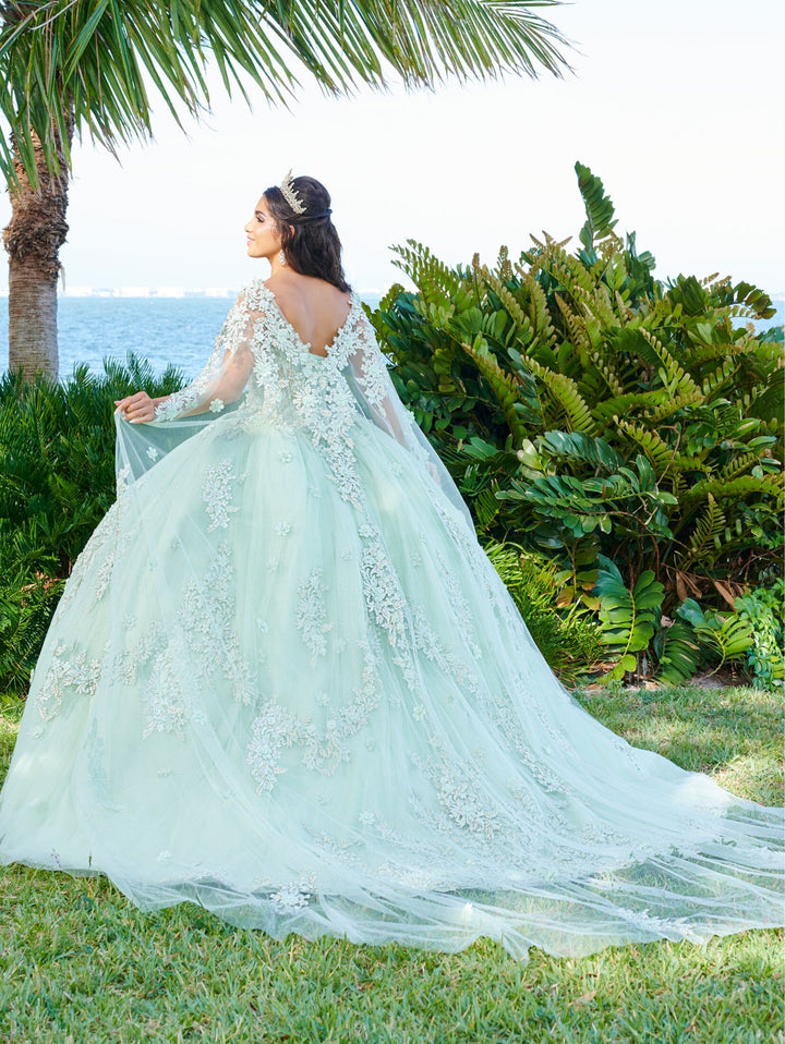 3D Floral Cape Quinceanera Dress by Fiesta Gowns 56498