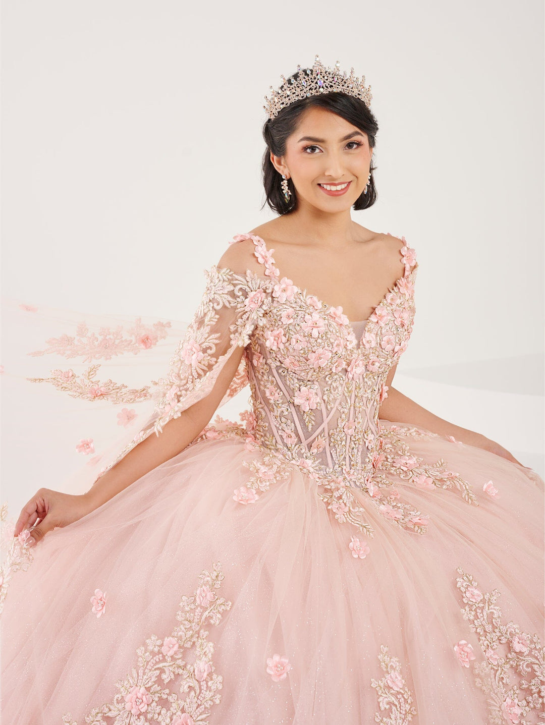 3D Floral Cape Quinceanera Dress by Fiesta Gowns 56498