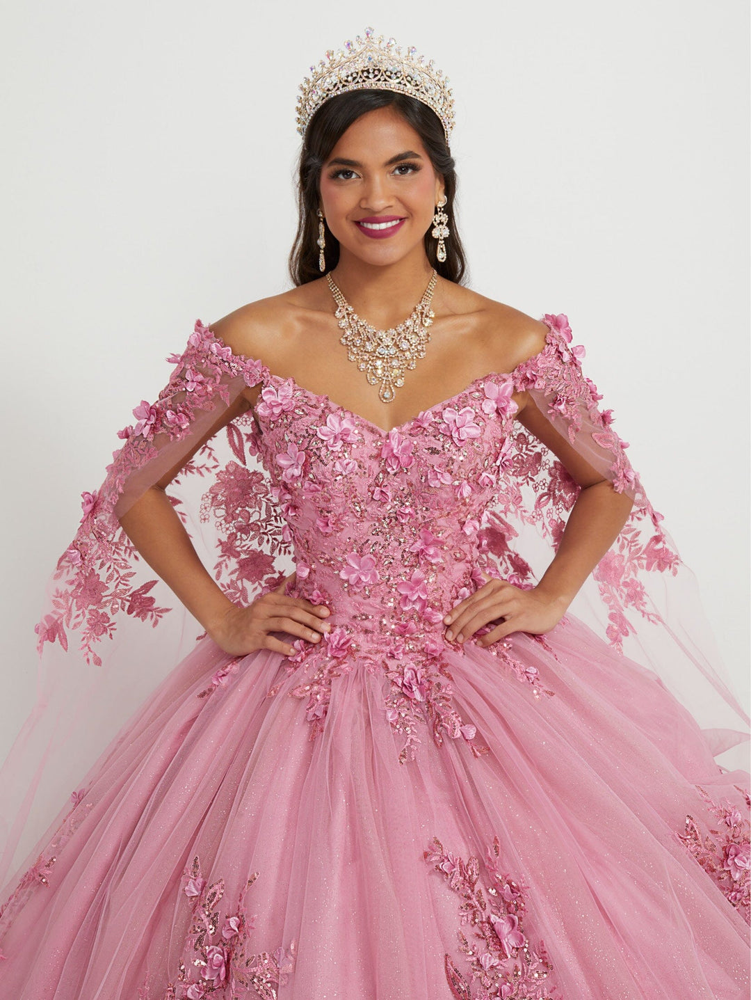 3D Floral Cape Quinceanera Dress by House of Wu 26052
