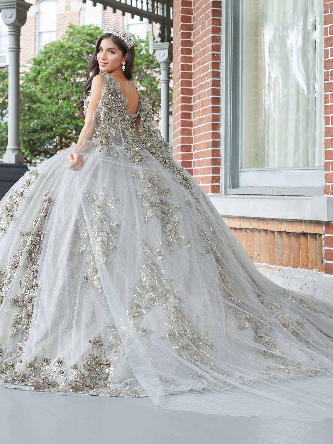 3D Floral Cape Quinceanera Dress by House of Wu 26052