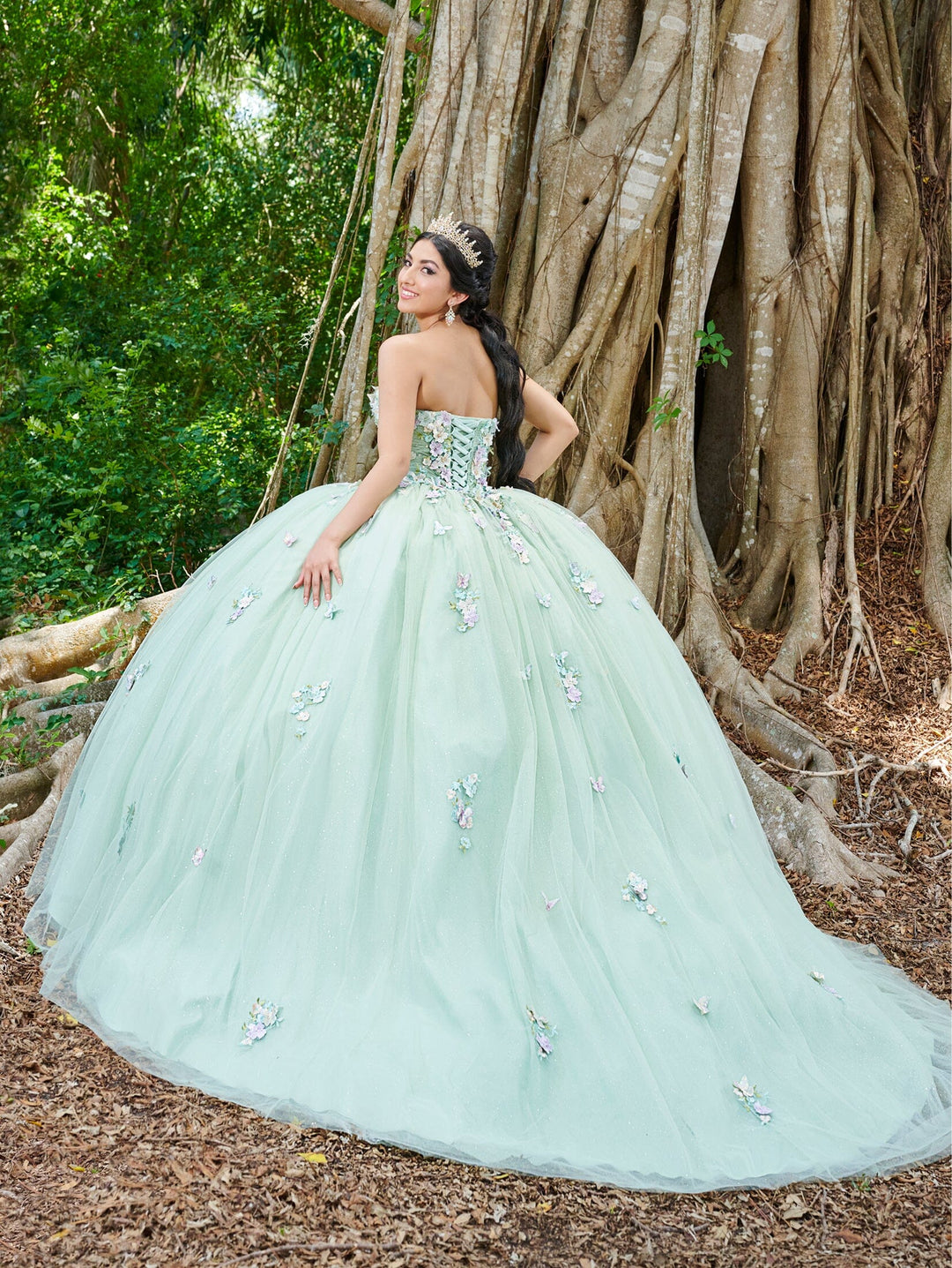 3D Floral Cape Sleeve Quinceanera Dress by Fiesta Gowns 56500