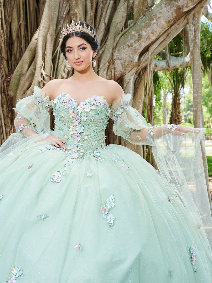 3D Floral Cape Sleeve Quinceanera Dress by Fiesta Gowns 56500