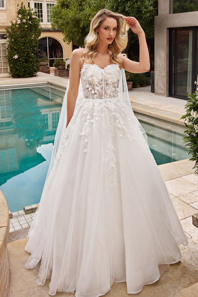 3D Floral Cape Wedding Gown by Ladivine CDS437W