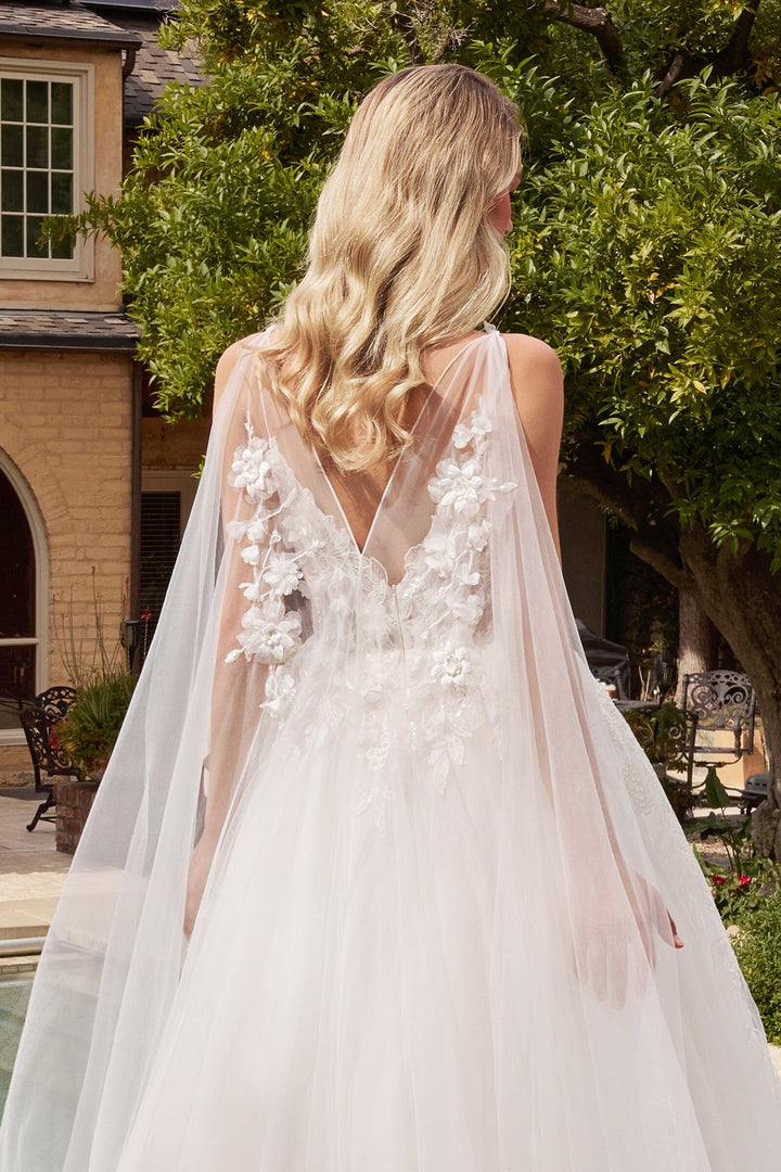 3D Floral Cape Wedding Gown by Ladivine CDS437W