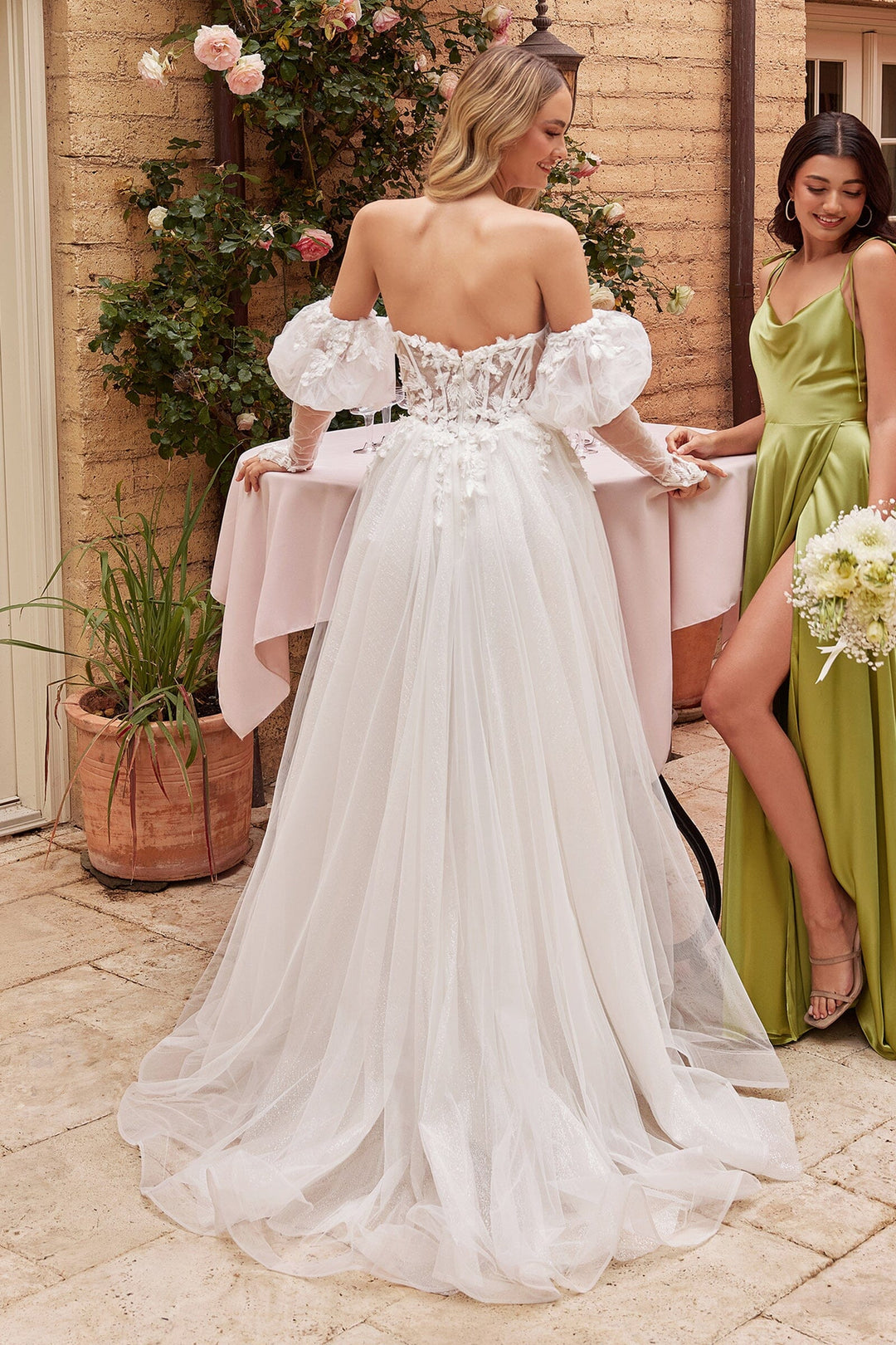 3D Floral Corset Wedding Slit Gown by Ladivine CD855W