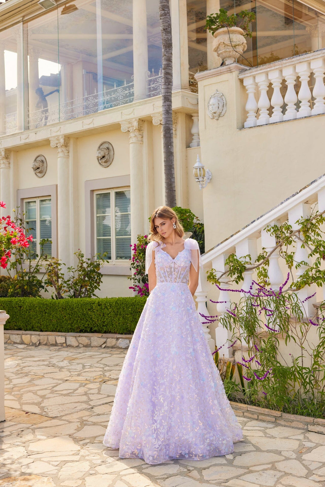 3D Floral Glitter Sleeveless A-line Gown by Juliet JT2439K