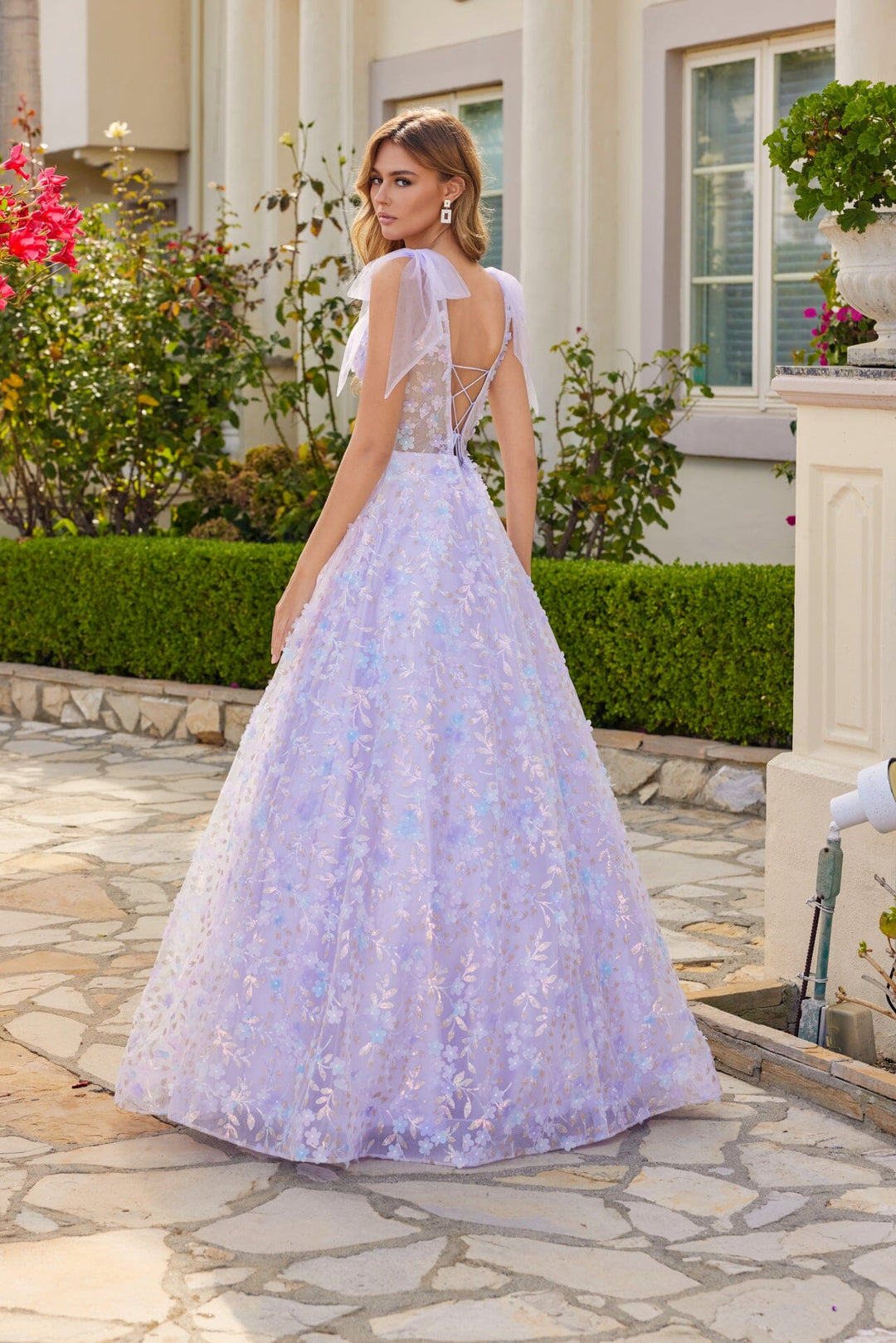 3D Floral Glitter Sleeveless A-line Gown by Juliet JT2439K