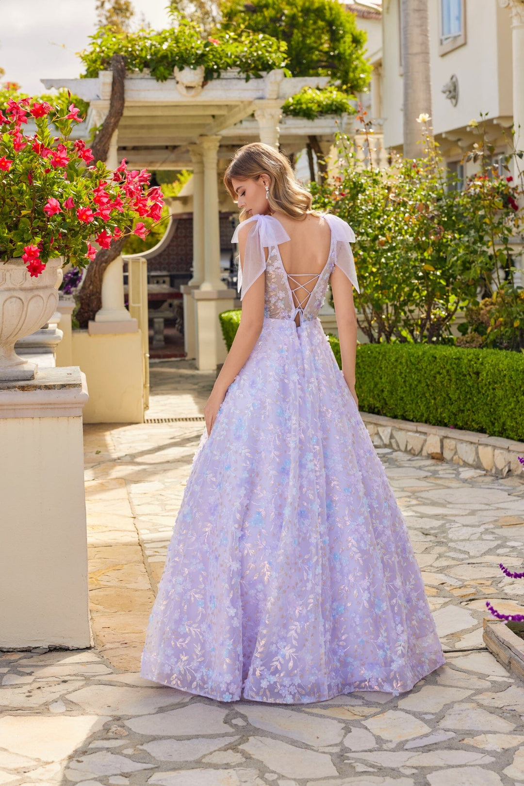 3D Floral Glitter Sleeveless A-line Gown by Juliet JT2439K