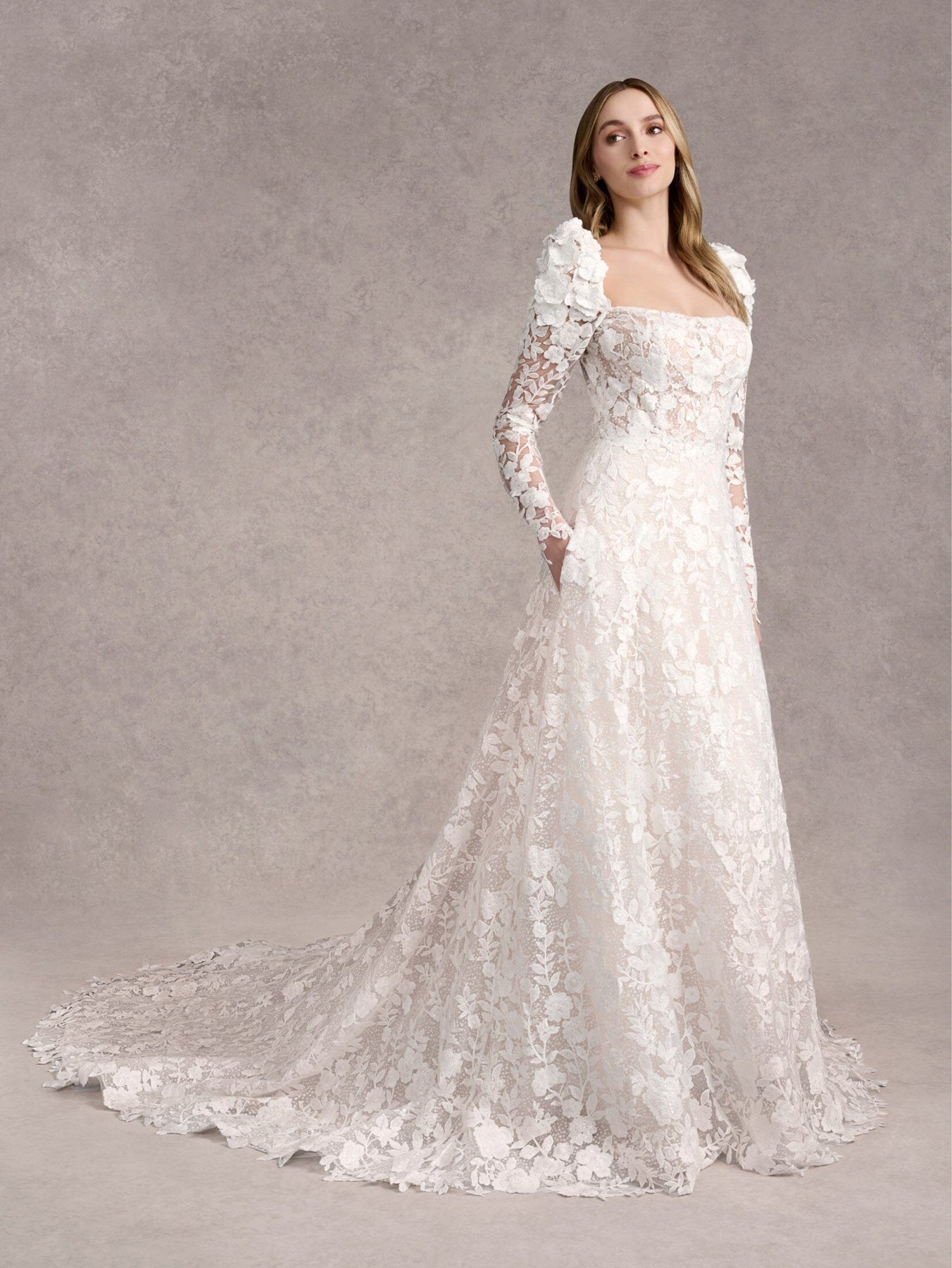 adrianna papell floral long dress 3D Floral Long Sleeve Wedding Gown by Adrianna Papell 31270