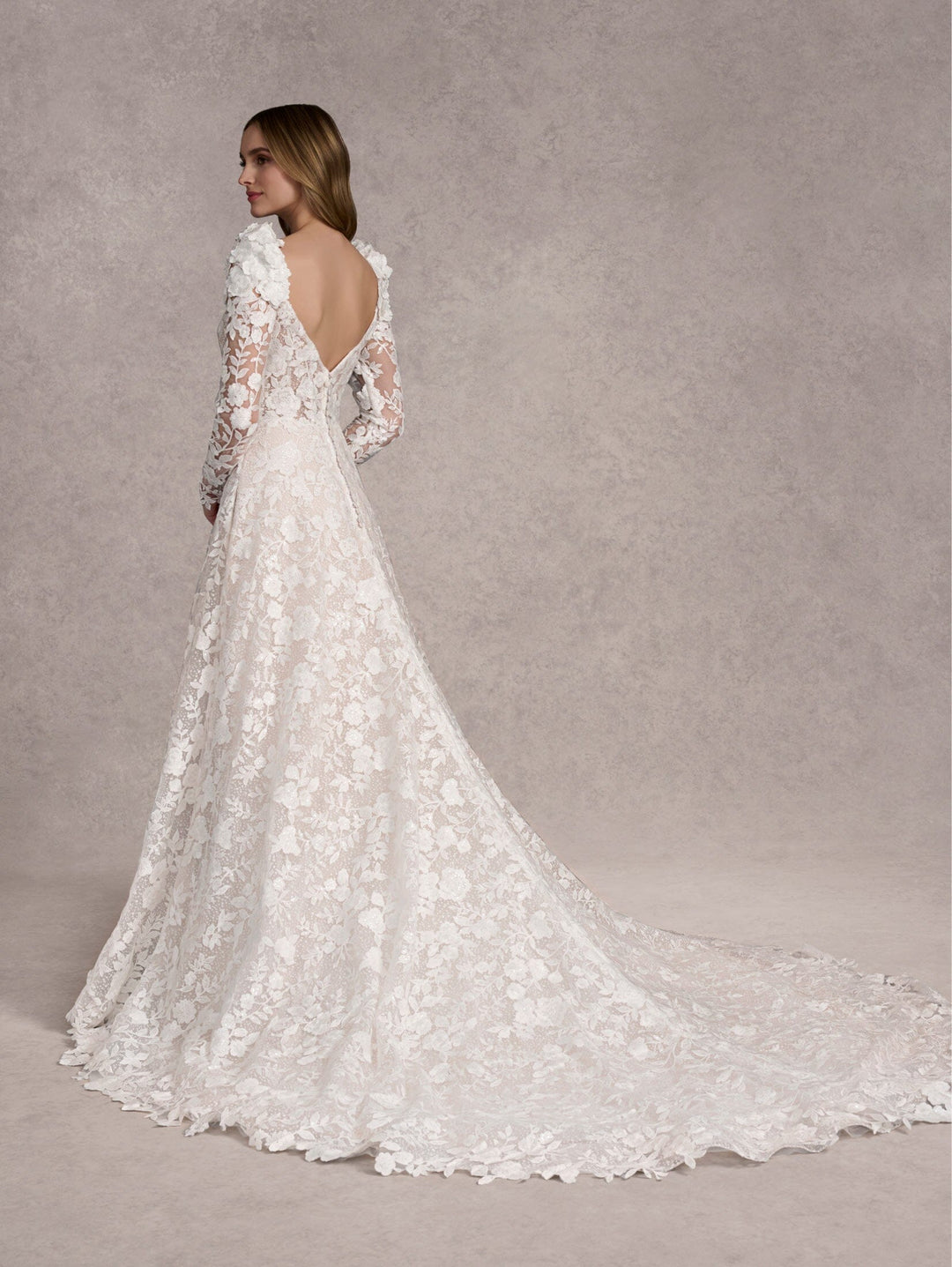 3D Floral Long Sleeve Wedding Gown by Adrianna Papell 31270