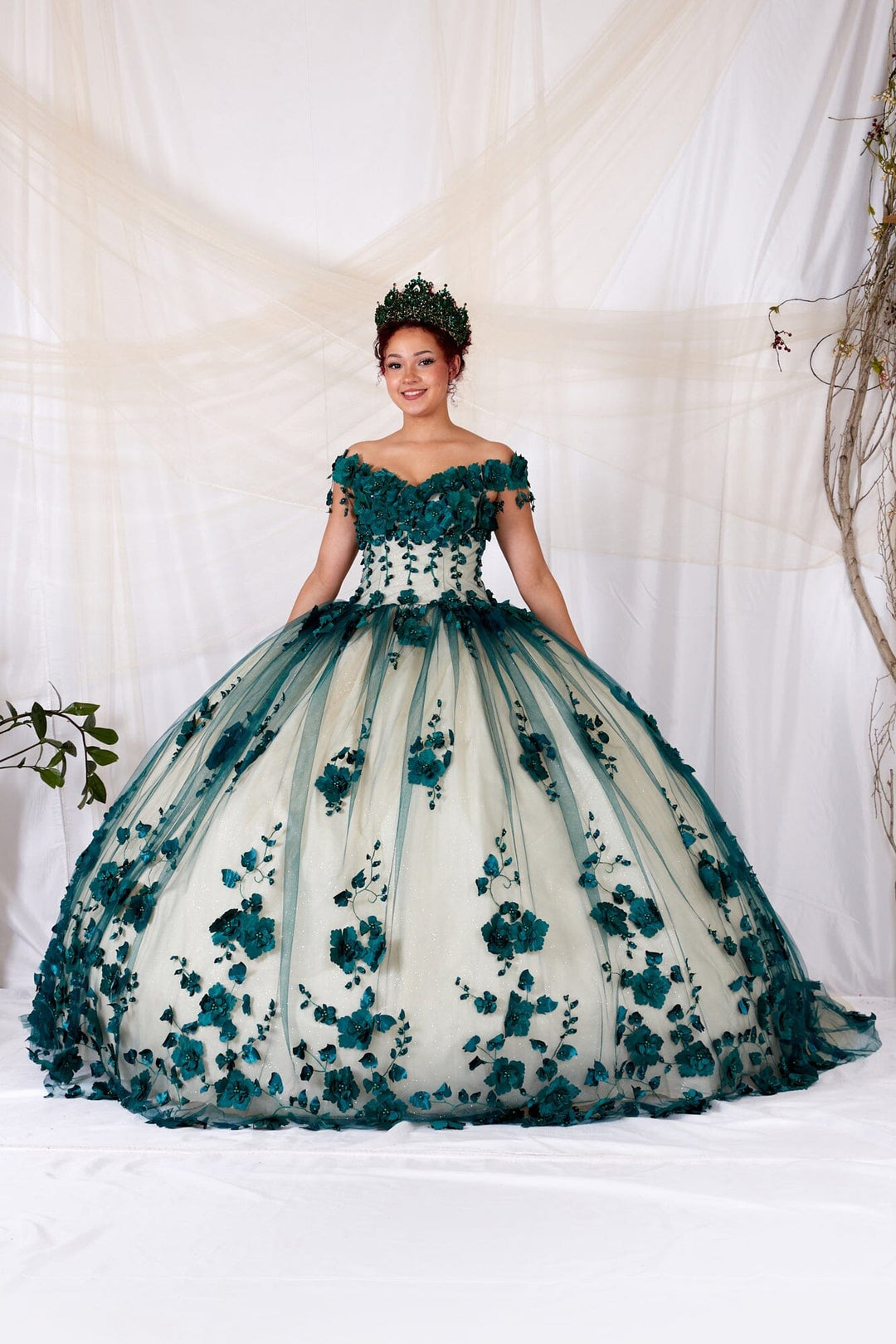 3D Floral Off Shoulder Ball Gown by Calla SCL-30005 S / Purple