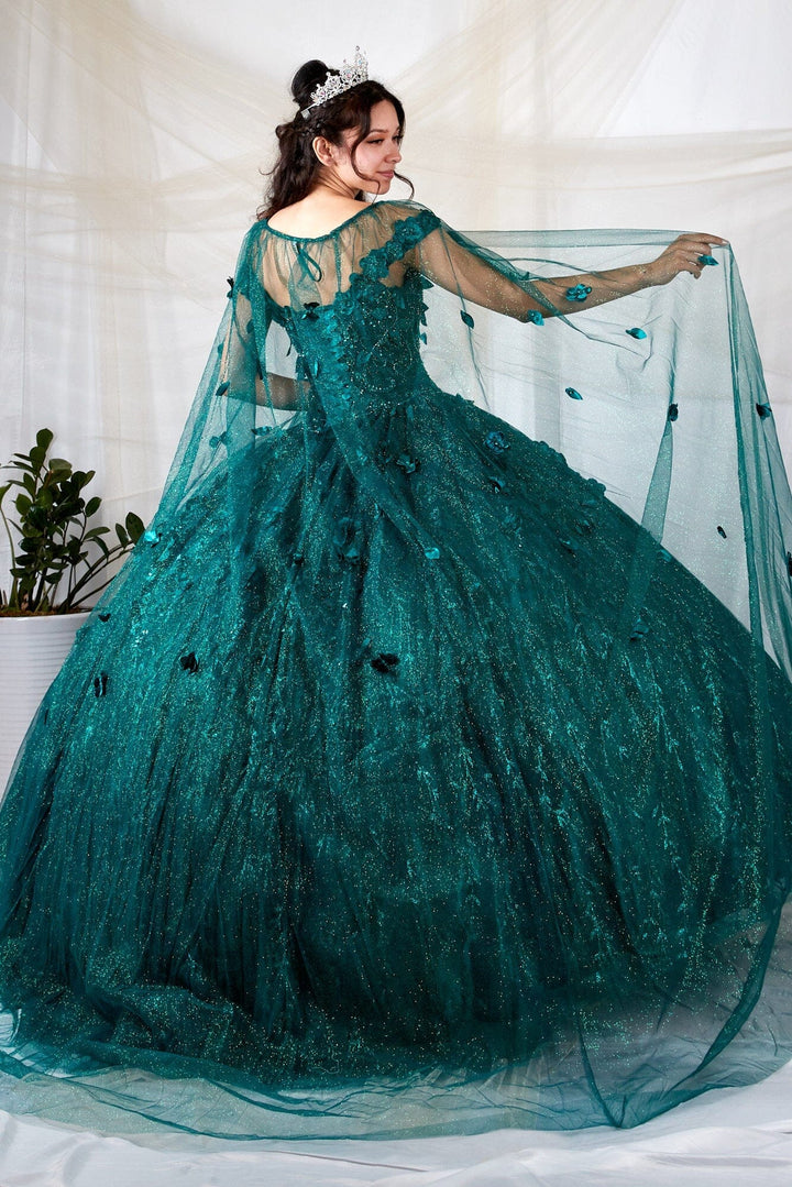 3D Floral Off Shoulder Cape Ball Gown by Calla SCL-30001