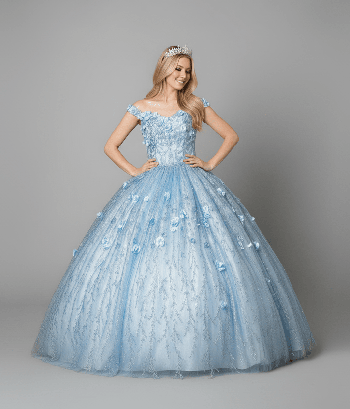 3D Floral Off Shoulder Cape Ball Gown by Calla SCL-30001