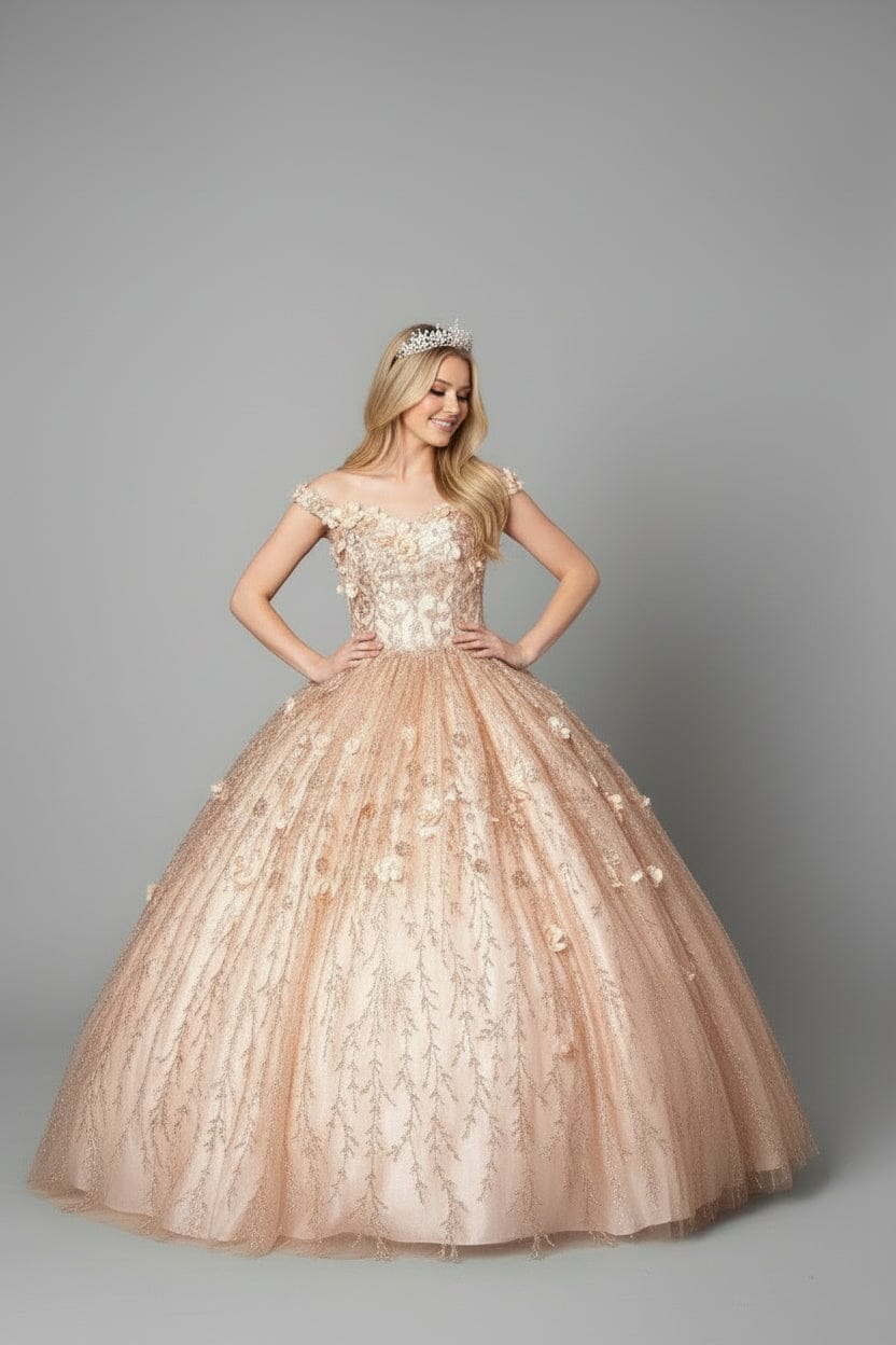 3D Floral Off Shoulder Cape Ball Gown by Calla SCL-30001