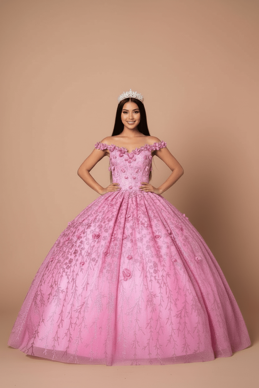 3D Floral Off Shoulder Cape Ball Gown by Calla SCL-30001