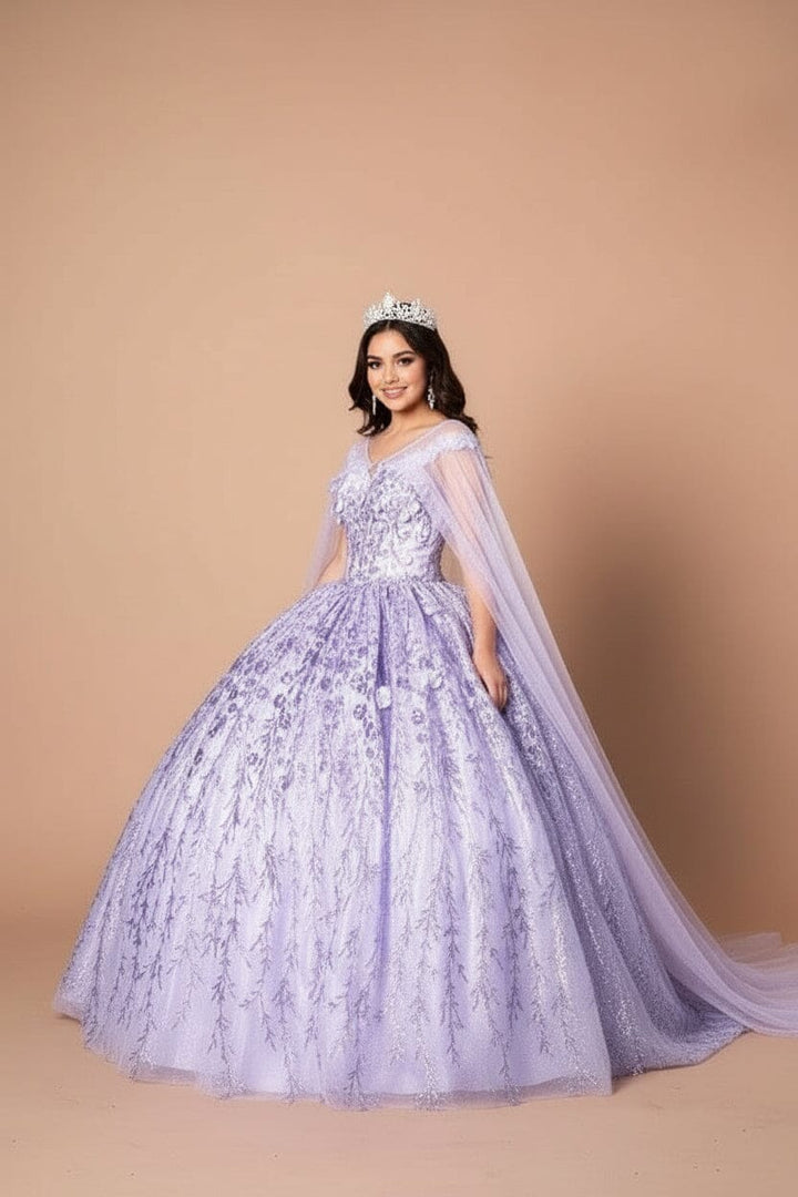 3D Floral Off Shoulder Cape Ball Gown by Calla SCL-30001