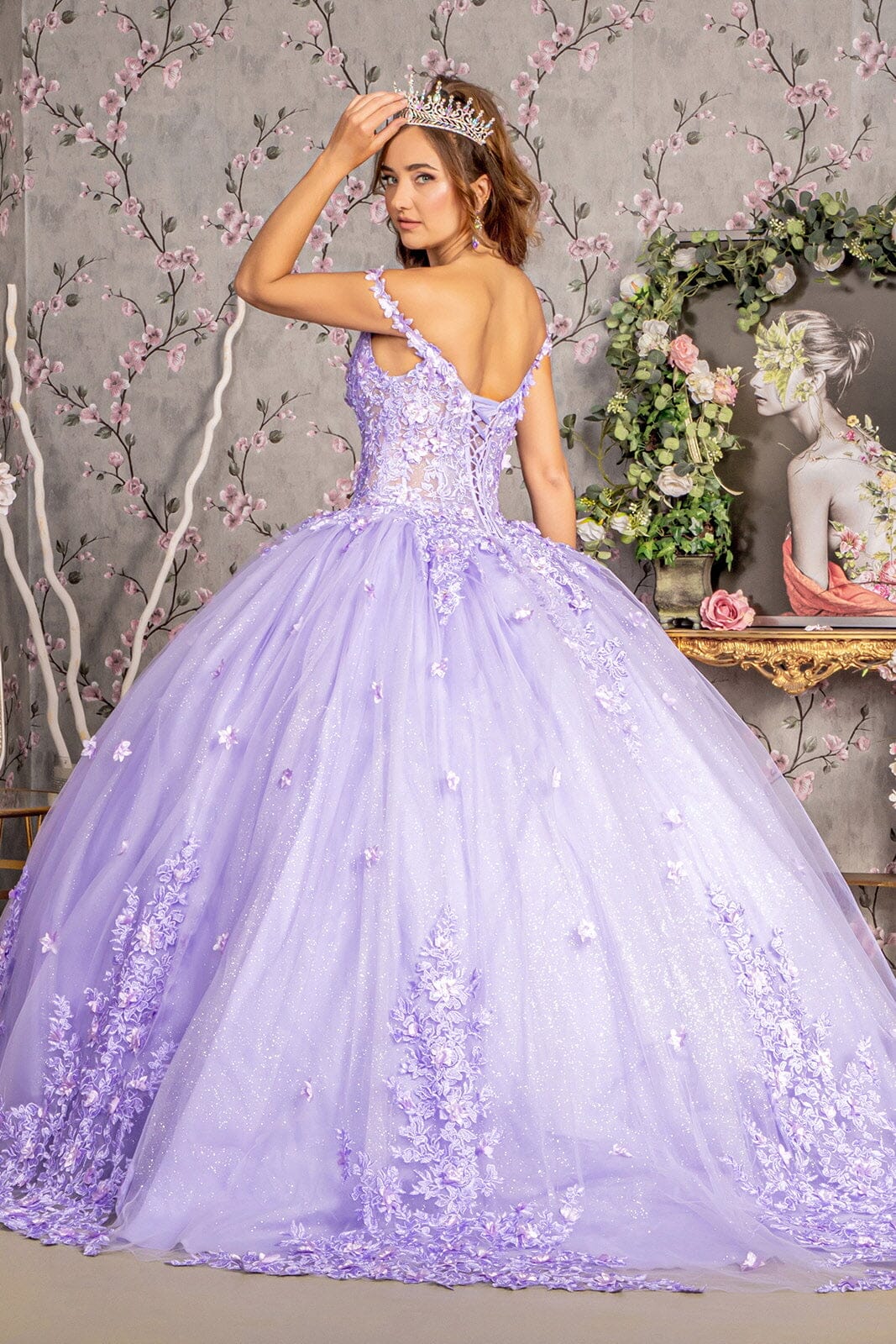 3D Floral Off Shoulder Corset Ball Gown by GLS Gloria GL3302