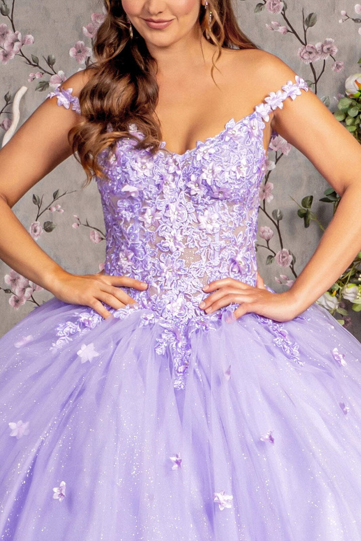 3D Floral Off Shoulder Corset Ball Gown by GLS Gloria GL3302