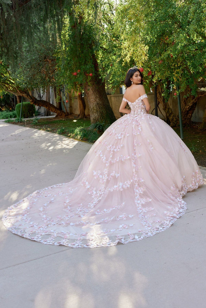 3D Floral Off Shoulder Corset Ball Gown by Juliet JT1460J