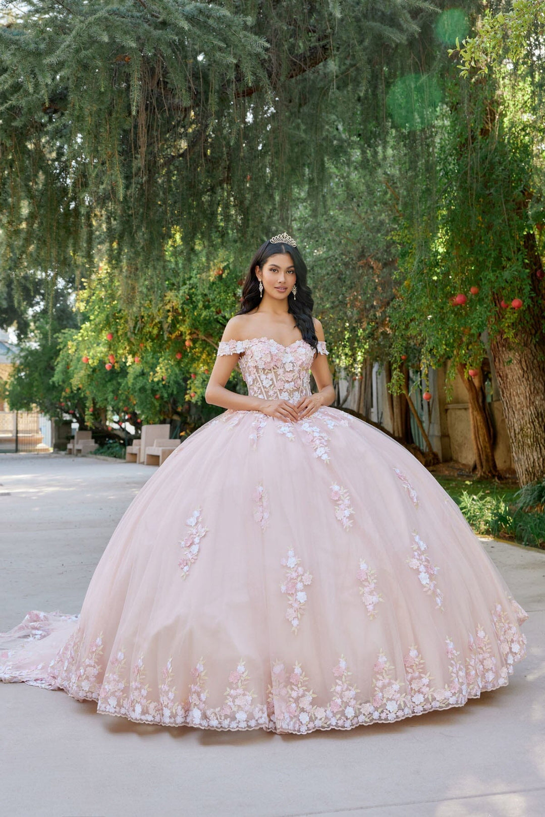 3D Floral Off Shoulder Corset Ball Gown by Juliet JT1460J